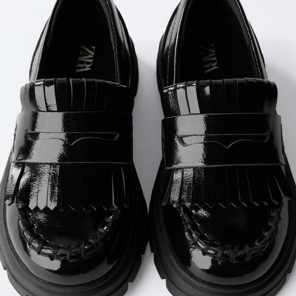 Zara Other - Zara Shiny Black Loafers with Fringe